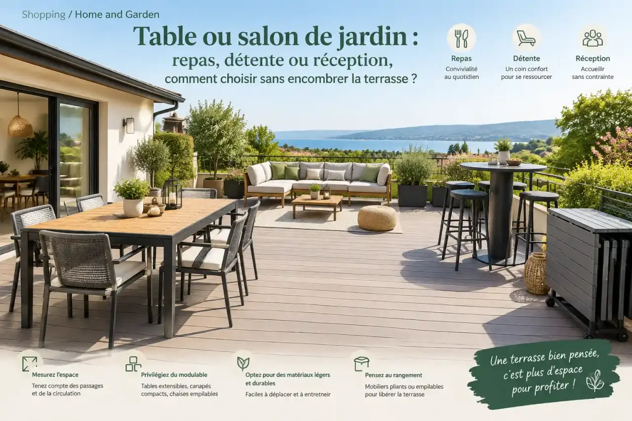 Table ou salon de jardin : repas, détente ou réception, comment choisir sans encombrer la terrasse ?