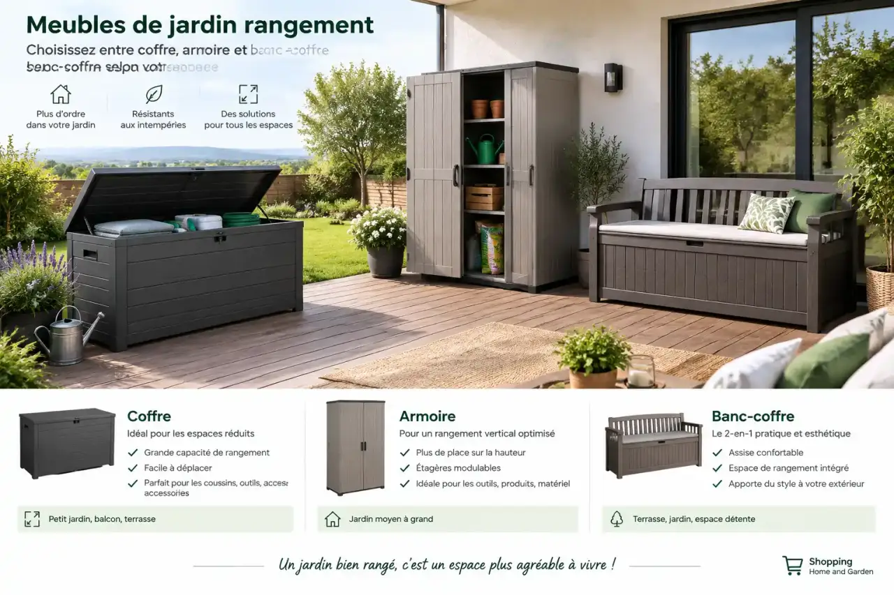 Meubles de jardin rangement : choisissez entre coffre, armoire et banc-coffre selon votre espace