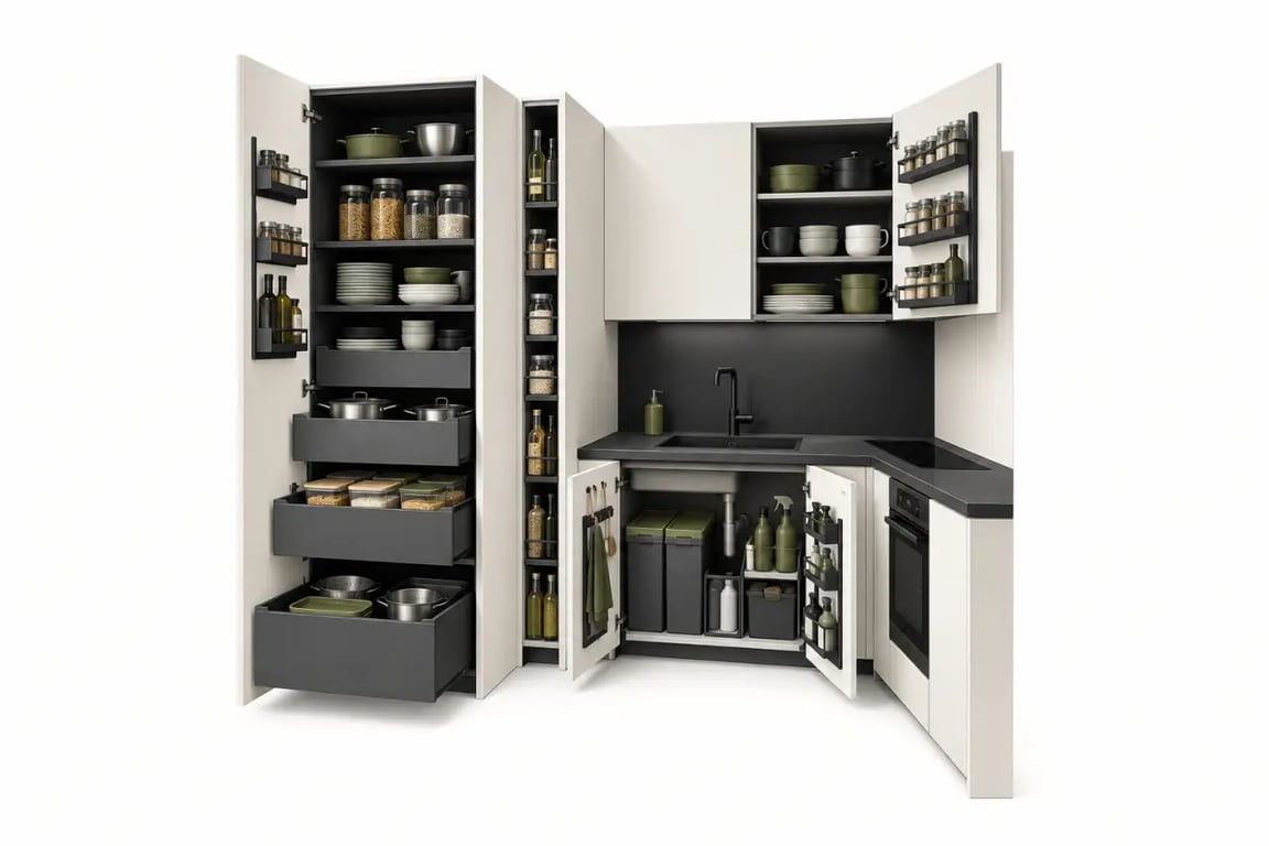 Rangements verticaux et espaces cachés pour optimiser une petite cuisine