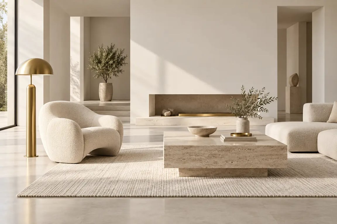Décoration luxe intérieur dans un salon contemporain avec une lampe sculpturale