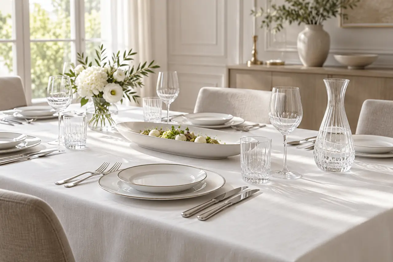 Table dressée illustrant un art de la table luxe élégant et fonctionnel