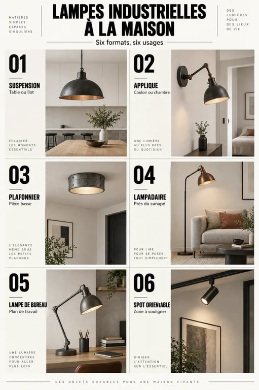 Infographie des lampes industrielles par type et par pièce