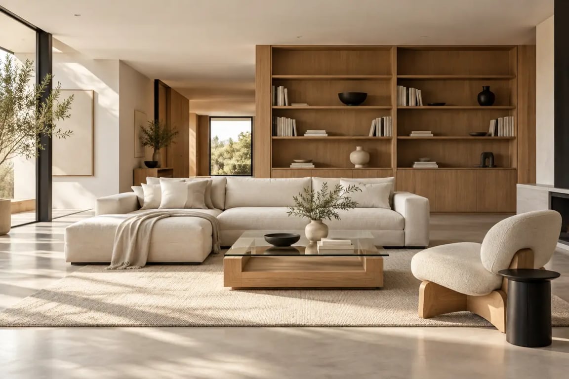 Mobilier design haut de gamme dans un salon aux proportions équilibrées