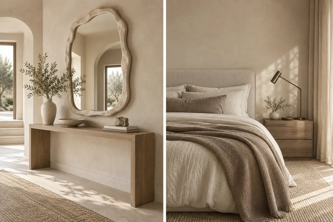 Ambiance calme de décoration luxe intérieur dans une entrée et une chambre