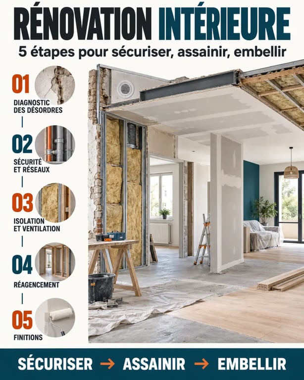 Travaux de rénovation intérieur : étapes du diagnostic aux finitions