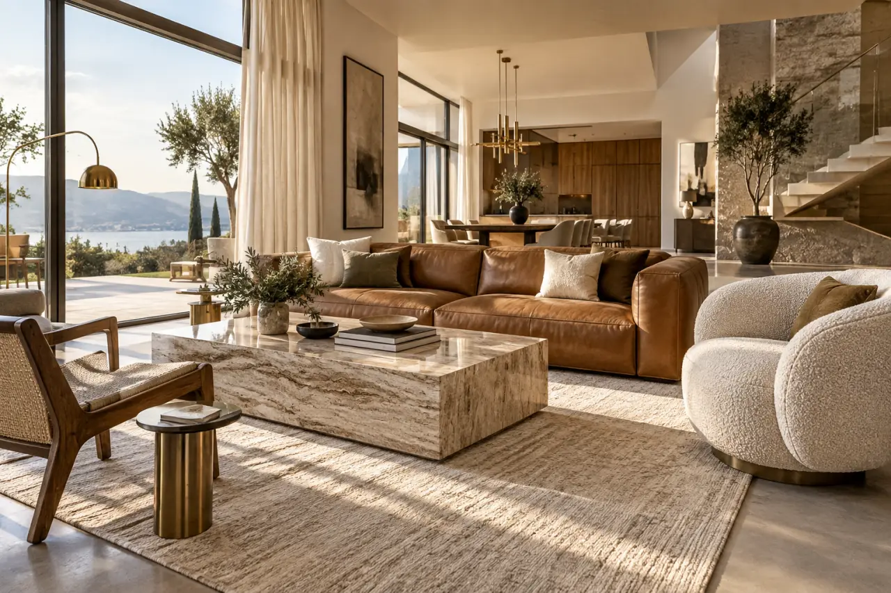Le mobilier luxe haut de gamme se choisit d’abord par la matière, pas par le logo