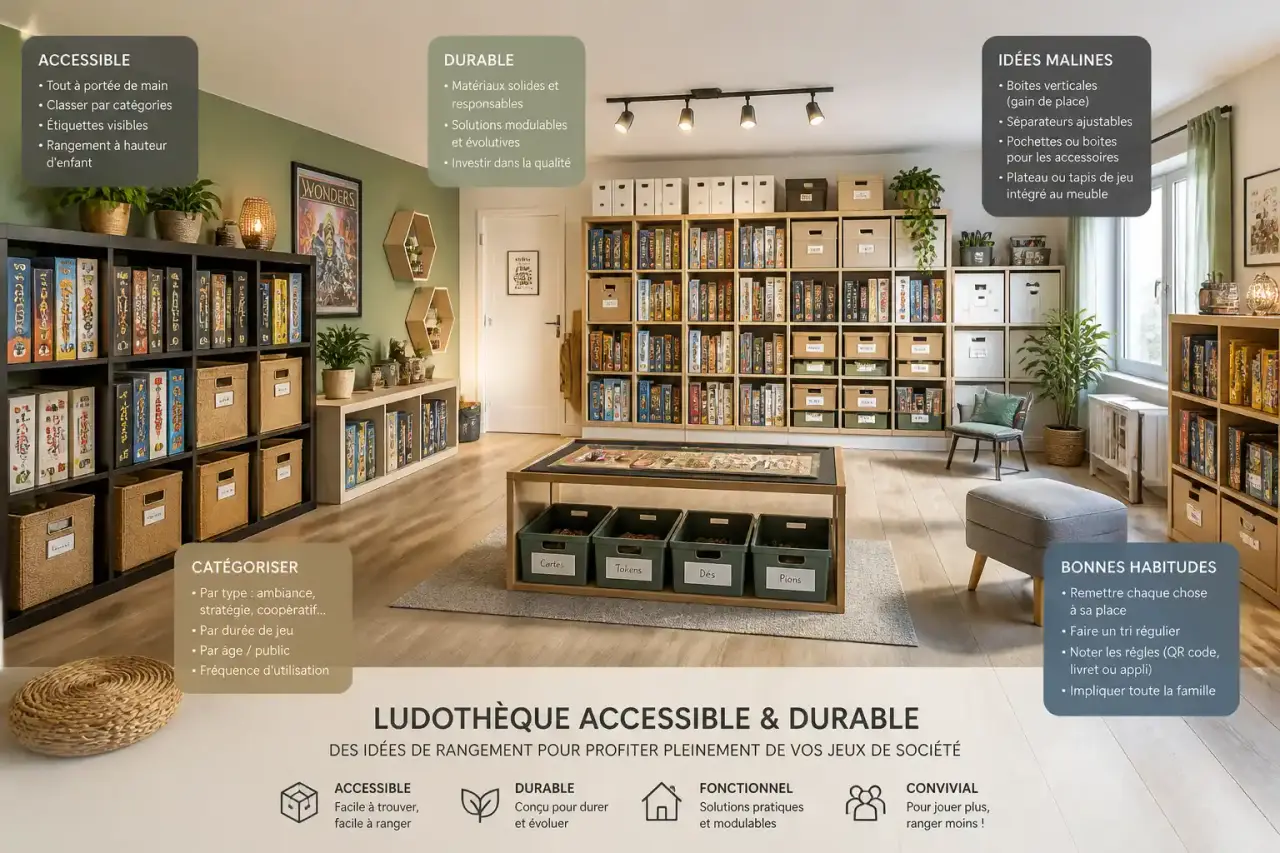 Idées de rangement pour jeux de société : une ludothèque accessible et durable