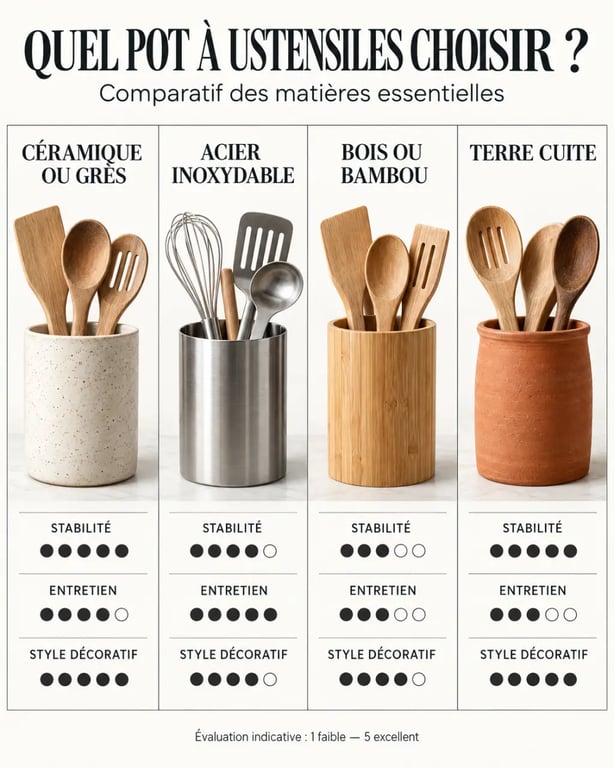 Comparaison des matières pour choisir un pot ustensiles cuisine